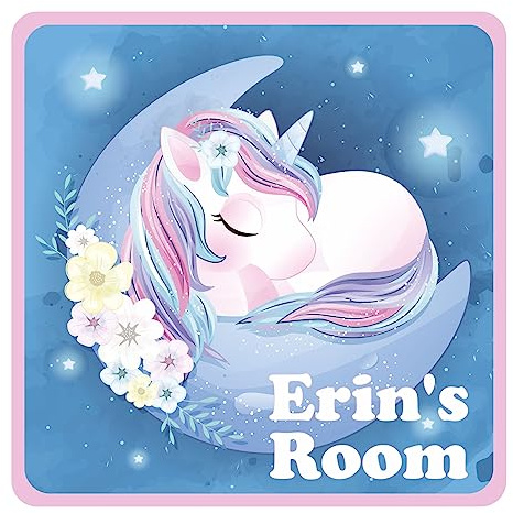 Unicorn Sleeping On A Moon Kids Bedroom Door Sign Personalised For You - Any Name! Door Plaque,Girls/Boys,Nursery,Decor,Kids Room,Animals