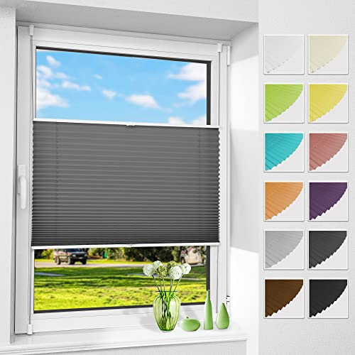Allesin Plissee ohne Bohren Plissees Klemmfix Anthrazit 60x80cm(BxH), Plisseerollo Faltrollo mit Klemmträger, Jalousie Rollos für Fenster und Tür, Sichtschutz und Sonnenschutz