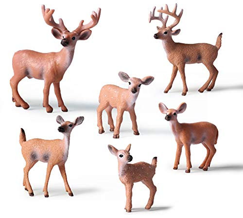 Forest Animal Figures Set 6pcs Christmas Reindeer Realistic White Tailed Deer Action Model Plastic Wild Animal Learning Party Favors Educational Forest Farm Birthday Cupcake Topper