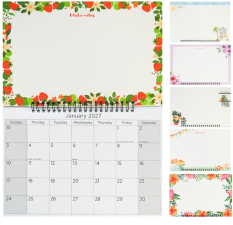 2027 Calendar - Month to View Family Wall Planner with Memo Pad | Large Writing Spaces Kitchen Organiser Home Office Wall Planner Wirebound Hanging Calendar with UK Holidays (Random Design)