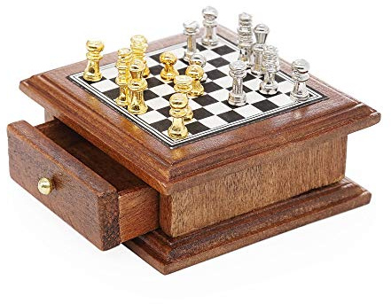 Odoria Miniature 1/12 Jeu d'échecs en Bois Accessoire Maison de Poupée