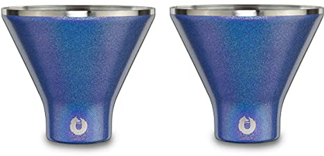 SNOWFOX Premium Vacuum Insulated Stainless Steel Martini Glass, Set of 2, Martinis Stay Icy Cold, Stemless Cocktail Glasses, Elegant Home Entertaining, Bold Beautiful Barware Set, 8 oz, Blue