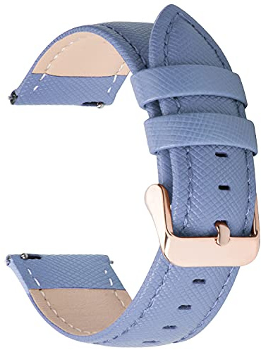 Fullmosa Uhrenarmband 18mm kompatibel mit Garmin Venu 4 41mm/3S/2S | Cross Leder Armband für Garmin Vivoactive 4S/3S/Forerunner 255S/265S Damen Hellblau+Roségoldene Schnalle