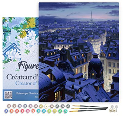 Figured'Art Peinture par Numéro Adulte avec Cadre Toits de Paris - Activité Manuelle Kit de Loisir Créatif DIY Numéro d'art Complet - 40x50cm Toile tendue sur châssis