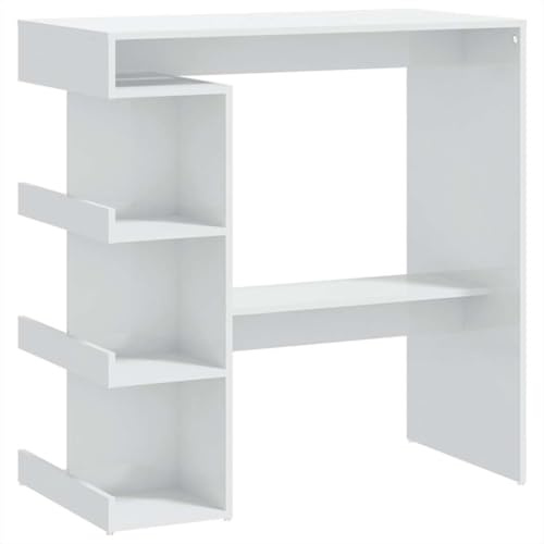 vidaXL Bartisch mit Regal Bartresen Stehtisch Tresentisch Bistrotisch Küchentisch Esstisch Loungetisch Tisch Hochglanz-Weiß 100x50x101,5cm