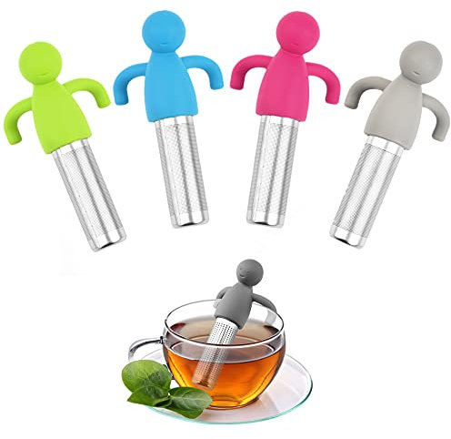 DouYuan 4 Stück Tea Infuser, 304 Edelstahl Teesieb für Losen Tee, Kreative Humanoide Teesieb Silikon, Feinmaschiges Teesieb für Losen Tee, Rose, Kaffee, Gewürze