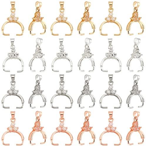 PH PandaHall 24pcs Attache pendentif en or 14 carats, 4 couleurs Bélière en laon Collier Connecteurs Fermoirs à bijoux en métal pour la création de colliers