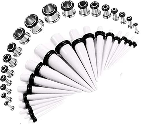 Dehnstäbe Set Chirurgenstahl, Tunnel Piercing mit 36PCS Weiß Konusform Single Flare Body Piercing Schmuck Geschenk Kit