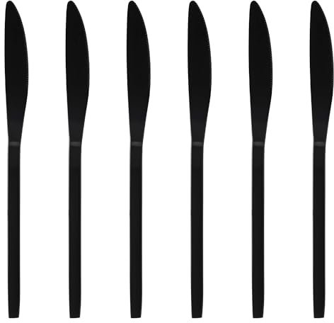 GRÄWE Tafelmesser, Menümesser, 6-teiliges Messer Besteck Set, scharf, wellenschliff, spülmaschinengeeignet, Edelstahl titanbeschichtet, schwarz, modern, Serie Lissabon