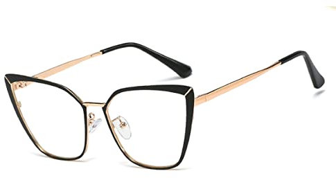 kachawoo Mode Blaues Licht Filter Gläser Ohne Rezept Metall Cat Eye Brillen Rahmen Frauen (black gold frame)