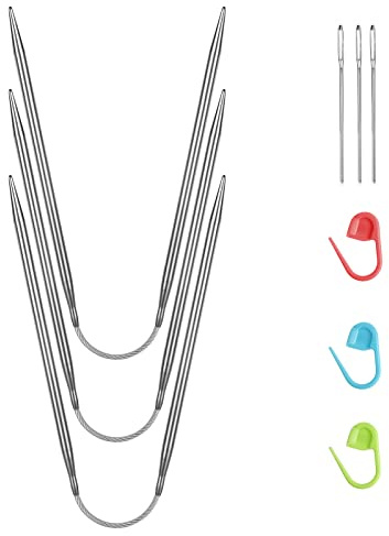 HOTUT 2.5mm Circular Knitting Needles 23cm Long, 3 Pcs Fixed Circular Knitting Pins, Round Needles Knitting Size US 1.5, Stainless Steel Circle Pins for Blanket, Scarf, Hats