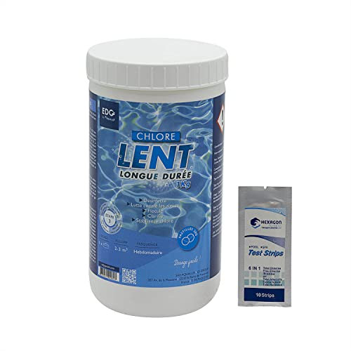 EDG by AQUALUX Chlore Lent Pastilles 20g - 1kg | Chlore Lent Stabilisé - Désinfection Régulière - Dissolution Lente + 10 Tests HPS OFFERTS 6 en 1