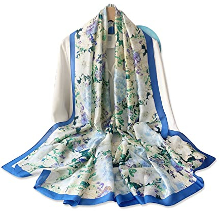 LumiSyne Seidenschal Damen Kamelie Blätter Gedruckt Bunte Ölgemälde Muster Romantisch Künstlerisch Stil Lange Große Schals Leicht Warme Halstücher Stola Sonnencreme Kopftuch Strand Wrap Ganzjährig