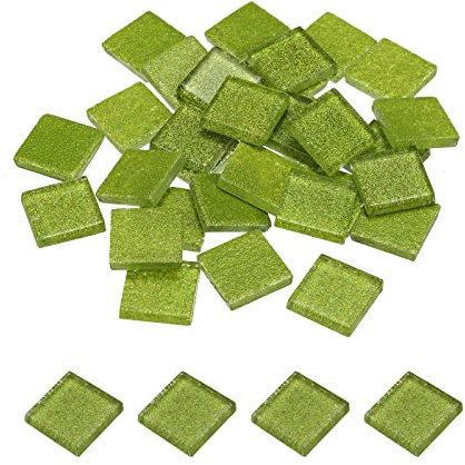 sourcing map Mosaïque Carrelage Tuile Tesselle, Verre Éclat Cristal Vrac Carré Paillettes Carreaux 2 x 2cm pour Maison Décoration, Pack de 25(100g, Herbe Vert)