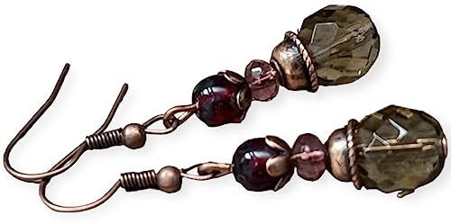 Vintage Ohrringe mit böhmischen Glasperlen - rauchgrau, grau, aubergine, weinrot & kupfer