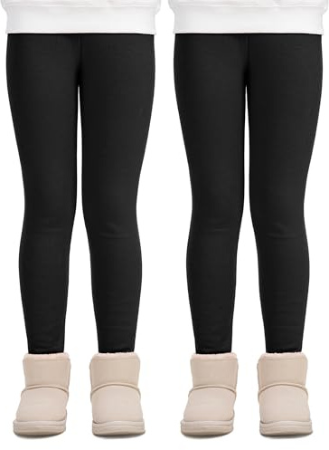 JOCMIC Girls Fleece Lined Leggings Winter Thermal Trousers Pants Thick and Warm Pack of 2 Black, 10-11 Years, Tag 160