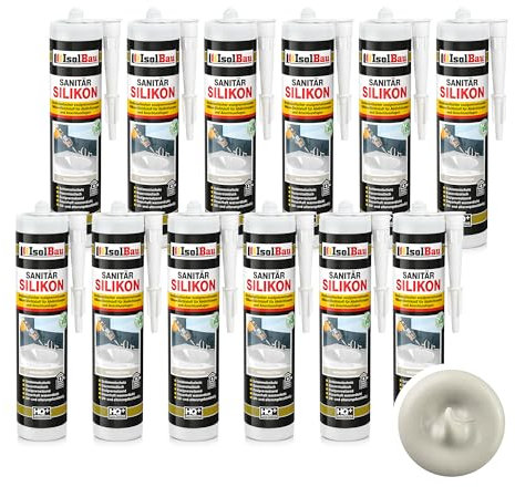 Isolbau Sanitär Silikon 12 x 300 ml Manhattan - Hochelastischer Silikon-Dichtstoff für Abdichtungen & Fugen - wasserdicht - Kartusche