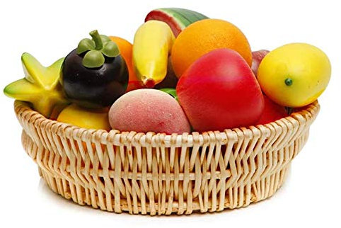 Kopinma Wicker Bread Storage Baskets, Woven Fruit Basket, Rattan Vegetables Fruit Basket, Stackable Food Baskets, Farmhouse Snack Basket, Harvest Basket for Home Kitchen, Gift Baskets 25 x 8cm