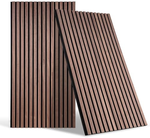 DOLLAR BOSS Holzpaneele für Wände, Akustikwandpaneele, 120 x 60 cm, 2 Stück, schallabsorbierende Holzlamellen, dekorative 3D-Wandpaneele, moderne Wanddekoration für Büro, Schlafzimmer, Küche, Walnuss