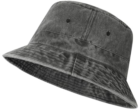 AYPOW XXL Cappello da Pescatore in Cotone Denim Lavato Vintage Unisex, Oversize Cappello da Sole Traspiranti Pieghevoli per Esterno, Cappelli da Pesca Bucket Hat per Viaggi all'aperto Uomo Donna 54-64