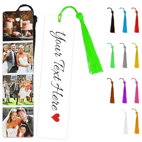 Lesezeichen Personalisiert,Personalisiertes Lesezeichen mit Zweiseitig Foto Text Metall Bookmark Besonderes Geschenke für Buchliebhaber Freunde Leser,Ideal für Weihnachten und Geburtstags 4 Fotos
