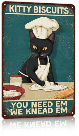 Vintage Black Cat Signs Metal Wall Art Cat Decor For Cat Lovers Retro Kitchen Wall Decor Cat Poster - kitty biscuits you need em we knead em