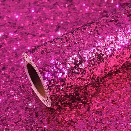VEELIKE Sparkle Hot Pink Chunky Glitter Peel and Stick Wallpaper Pink Glitter Contact Paper for Cabinets Walls Drawers 15.7''x354'' Self Adhesive Removable Pink Glitter Wallpaper for Girls Bedroom