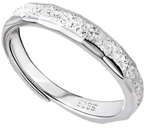 NicoWerk Damen Silberring glitzernd aus 925 Sterling Silber Schmal Filigran Verspielt Eklatant mit Struktur Glänzend Bandring Verstellbar SRI1104