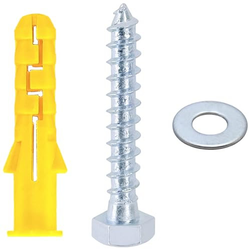 18 PCS Heavy Hex Self Tapping Screws and Nylon Expansion Wall Plugs for Brackets and Brick Fixging,M8 x 50 mm