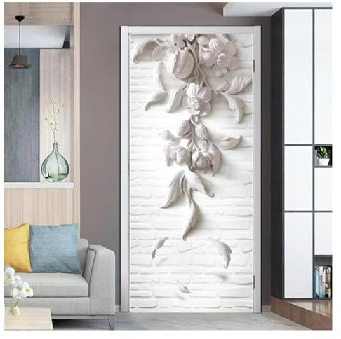 Türaufkleber Türtapete Türbilder Türposter PVC Wasserdichter Türaufkleber Weiß Selbstklebende Tapete Türen Renovierung Wohnzimmer Dekor Abziehen Und Aufkleben Poster(U,77x200cm)