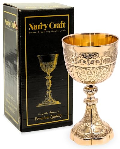 NARRY CRAFT Solid Brass Vintage Royal Wine Goblet Glass for, Handmade Medieval Decor Gothic Chalice Goblet Gold Communion Cup Brass Wine