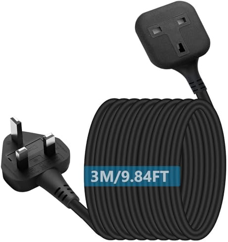 1 Way Gang Extension Lead 3 Meter Single Socket 13A, Fireproof Materials Pure Copper Wire Maximum Power 3250W, Single Plug Extension Lead Heavy Duty Power Strip (UKCA)