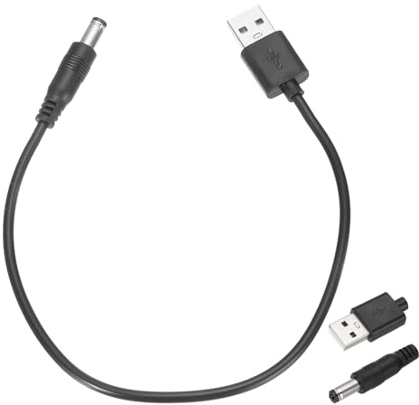 sourcing map USB to DC Power Cable 3A 5V DC Power Cord 5.5mm x 2.5mm Jack Charging Plug Connector Cable Adapter for Fan Camera Phone Tablet Devices (1ft/0.3 m, Black)
