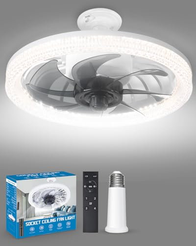 FERNIDA 30CM Socket Ceiling Fan Light, 40W LED Ceiling Light with Fan and Remote for Bedroom/Dining Room/Living/Kitchen/Garage, 4 Wind Speeds, 3 Color Lighting, Memory Function[Energy Class A+]
