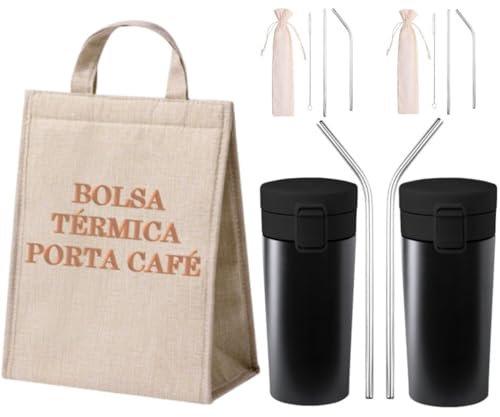 Genérico Vaso termico antigoteo + Bolsa termica pequeña Vaso termico antigoteo para café Termo cafe para llevar Termo pequeño Bolsa termica porta alimentos