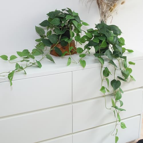 alyptus Fake Pothos Hanging Plants – 33 Set of 2 Faux Ivy Vines with Pots Realistic Silk Devil’s Ivy for Indoor Décor Low Maintenance Artificial House Plants for Home Bathroom or Office - Green
