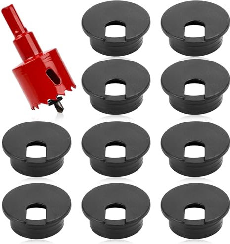 Lot de 13 passe-câbles de bureau - Passage de câble de 35 mm avec 1 scie cloche de 60 mm - Passe-câbles - Boîte de sortie de câble - Couvercle de trou de câble de bureau - Pour table et bureau - Noir