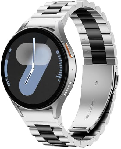 NEAWO Edelstahl Metall Armband Compatible mit Samsung Galaxy Watch 7/6/5/4/FE 40mm 44mm/Samsung Galaxy Watch 6/4 Classic 46mm 47mm 42mm/Galaxy Watch 5 Pro, 20mm Uhren Ersatzarmband Silber/Schwarz
