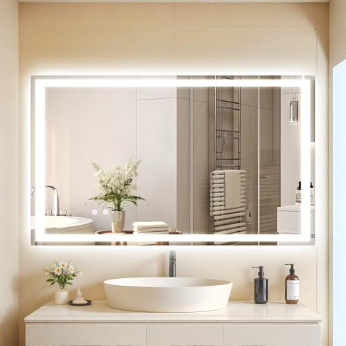 Clevich Specchio Bagno con Luce 100 x 60 cm, Specchio-LED con 3 Colori di Luce Dimmerabile, Vetro Temperato Antideflagrante, Antifog, Interruttore Touc, Funzione Memoria