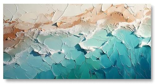 18meng Art Bild auf Leinwand Modern Abstrakt Blau Beige Ozean Strand Leinwandbild 200x100 cm Groß XXL Wohnzimmer Schlafzimmer Küche Wandbild Kunstdruck Dekoration Canvas Desing Wand Bilder Ungerahmt