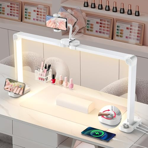 Yokilly 48W Half Moon Light: 34 Shadow-Free Half Moon Light for Desk Salon - Foldable LED Desk Lamp with Stepless Brightness 3000K-6500K for Manicurist Nail Tech (White, Large)
