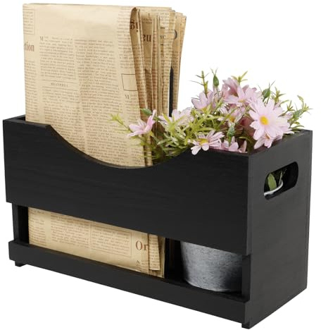 BOBASH Revistero de madera, soporte para revistas, revistas, revistas, para oficina, hogar, negro, 1