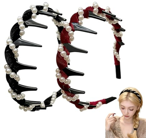 UIEXAY 2 Stück Damen Haarbänder Mit Perlen, Hochkronen Haarreif Für Damen, Elegante Haaraccessoires Für Tag & Nacht, Vintage Haarschmuck Für Hochzeit/Abend/Fest, Wellenform Haarband