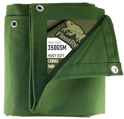 FinstBy 10x20 ft Canvas Tarp with Rustproof Grommets, Heavy Duty Multipurpose Tarpaulin Cover for Canopy Tent, Roof, Camping, Woodpile-Green