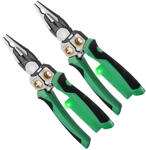 2 Stück 8-in-1 Abisolierzange mit Spannungsprüfer, multifunktionale elektrische Zange zum Abisolieren/Schneiden/Crimpen, mit TPR-Griff für Elektriker-Reparaturwerkzeuge