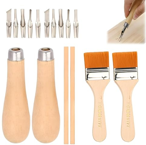 RQcMid Linoleum Schnitzset, 4-teiliges Linolschnitt Werkzeug Set Mit 2 Bürsten, Professionelles Werkzeug Für Holzbearbeitung Und Linoldruck, Ideal Für Künstler Und Handwerker