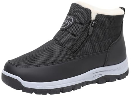 Generisch Winter Boots Men's Lined Snow Boots Slip On Boots Non-Slip Winter Boots Outdoor Winter Warm Ankle Boots Fluffy Boots Thick Sole Slip-On Boots with Zip, black, 9.5 UK