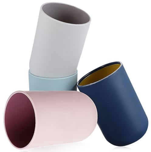 SHINEOFI Vasos para Cepillos de Dientes 4 Unidades de Plástico Tazas de Baño Resistentes Reutilizables Colores Surtidos Accesorios Prácticos para Enjuague Bucal y Uso Color Aleatorio
