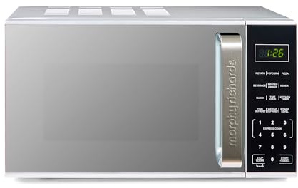 Morphy Richards Digital Microwave with Mirror Glass Door, 20L, Compact, Express Cook, 11 Power Levels, Touch Control, Reheat & Defrost Modes, Glass Turntable, Easy Clean, 800W, Silver, 511442