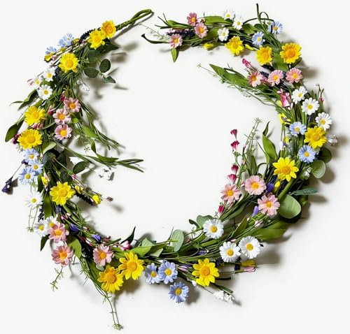 Anieaura 6FT Spring Flower Garland for Mantle, Wildflower Daisy Garland - Silk Floral Easter Garland for Wall Fireplace Bedroom Party Arch Table Centerpiece Home Indoor Outdoor Decor